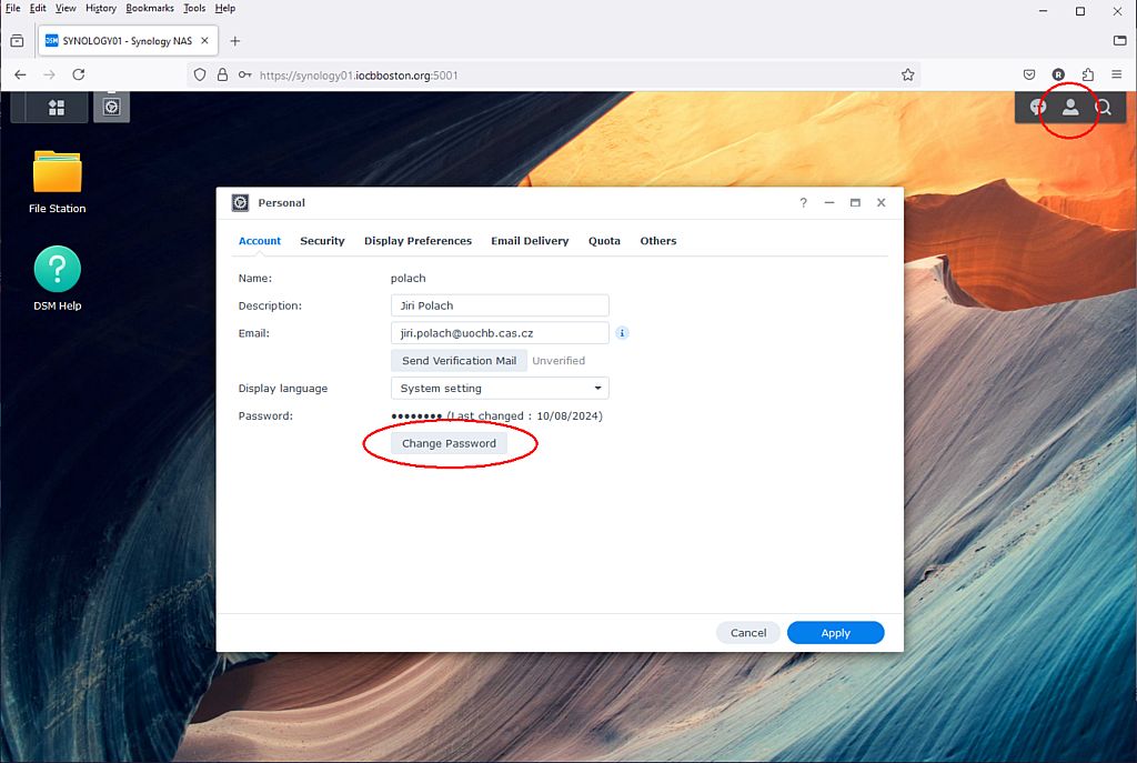 Screenshot - Synology password change